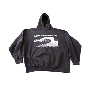John Galt Hoodie Aspen Highlands Colorado Pullover Black Fleece Distressed OS